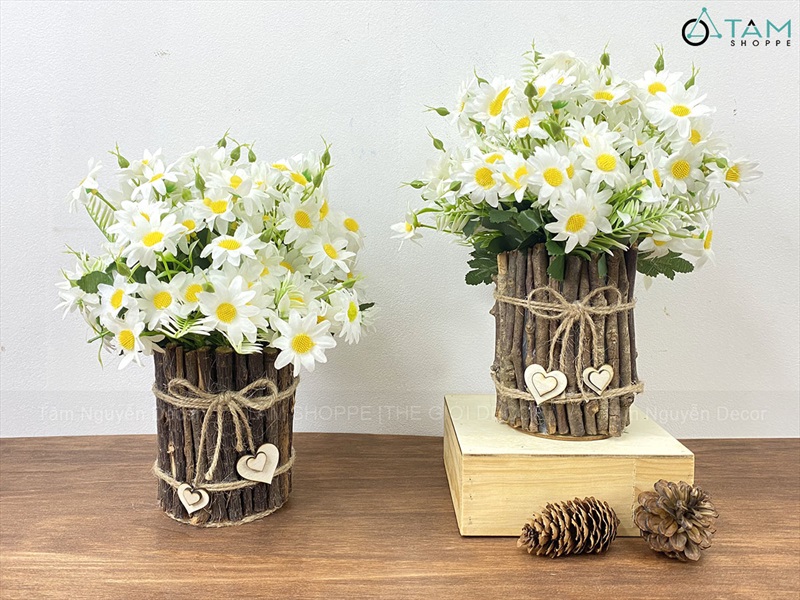 Chậu hoa cúc quấn nhánh cây Handmade [Loại 1] C25cm CHAUHOACS-07